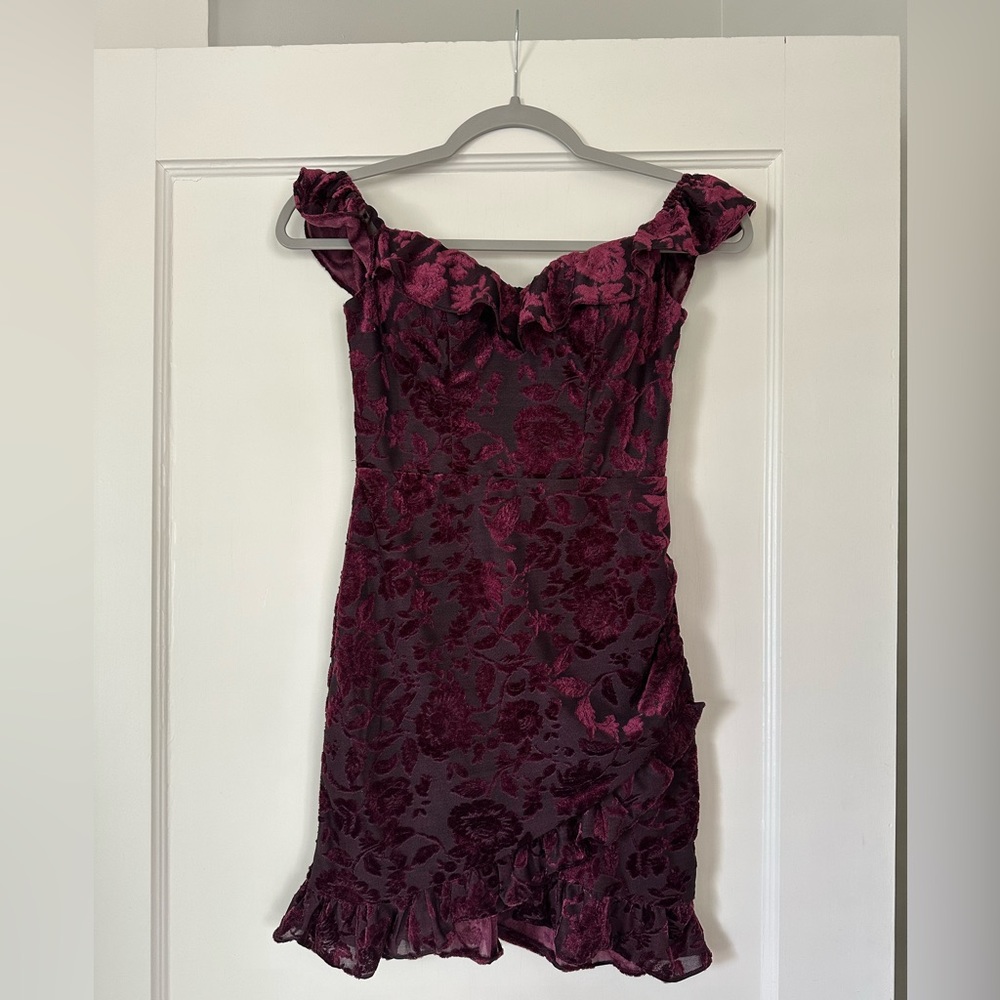 Maroon and Black Floral Homecoming/Formal Dress